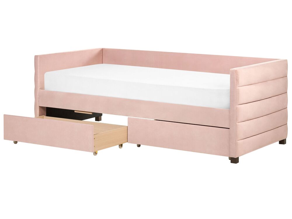Daybed with Storage Velvet MARRAY 90 x 200 cm EU Single Pastel Pink Beliani
