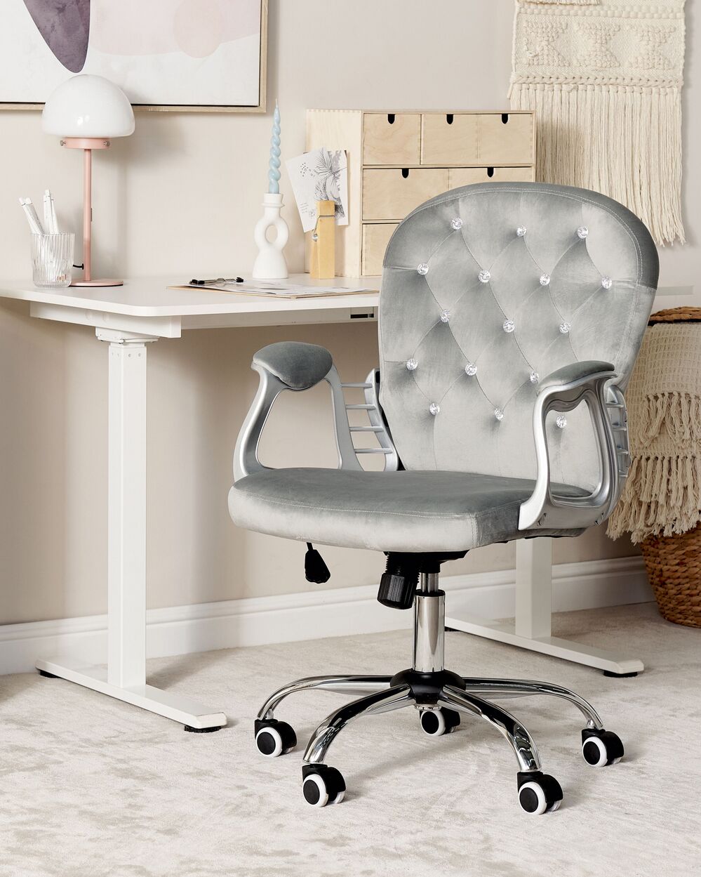 Office Chair Velvet Light Grey PRINCESS Beliani
