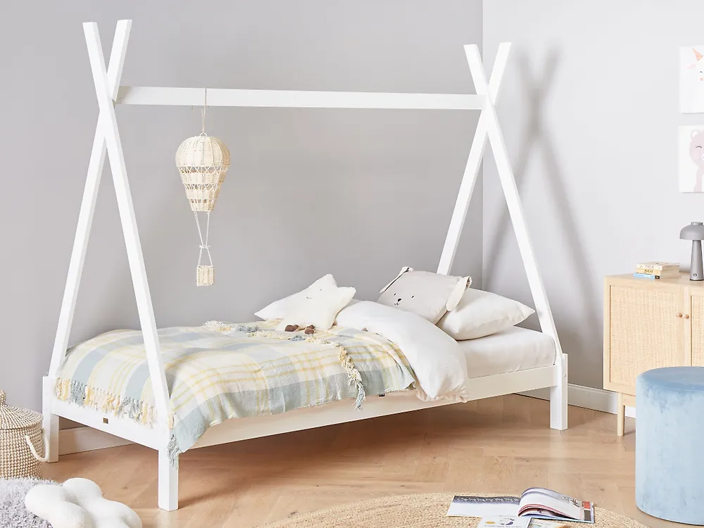 Kids Bed Teepee Pine Wood DEVAY 90 x 200 cm (EU Single) White_1185234