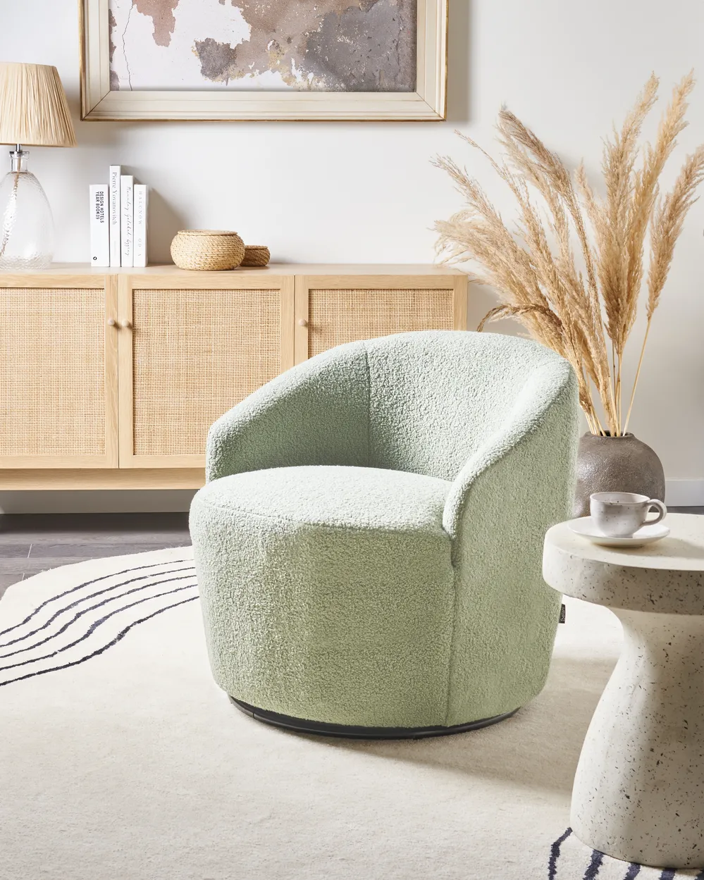 Fotel obrotowy DAVIK Boucle Jasnozielony