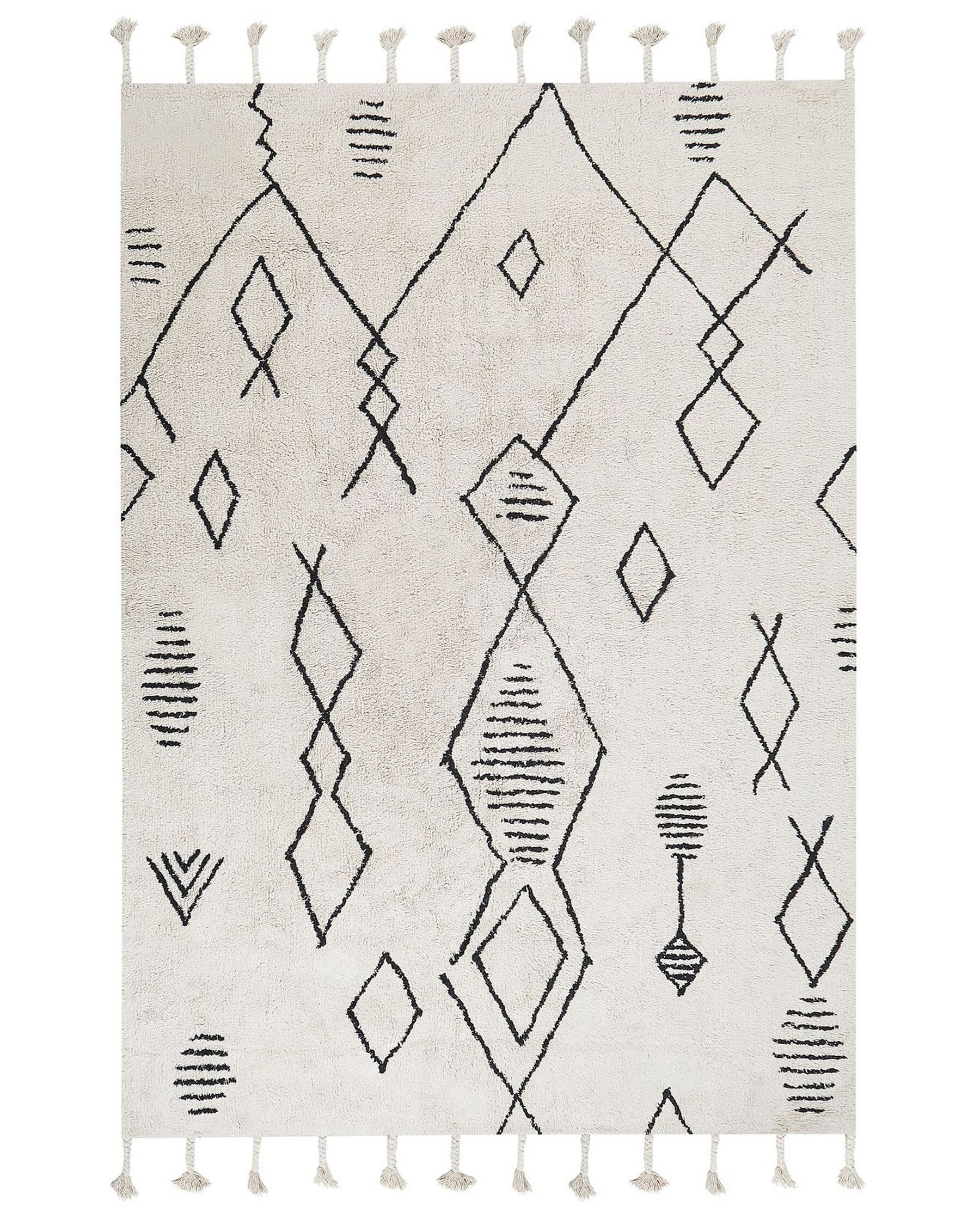 Teppich Baumwolle weiß / schwarz 160 x 230 cm Kurzflor KEBIR_830881