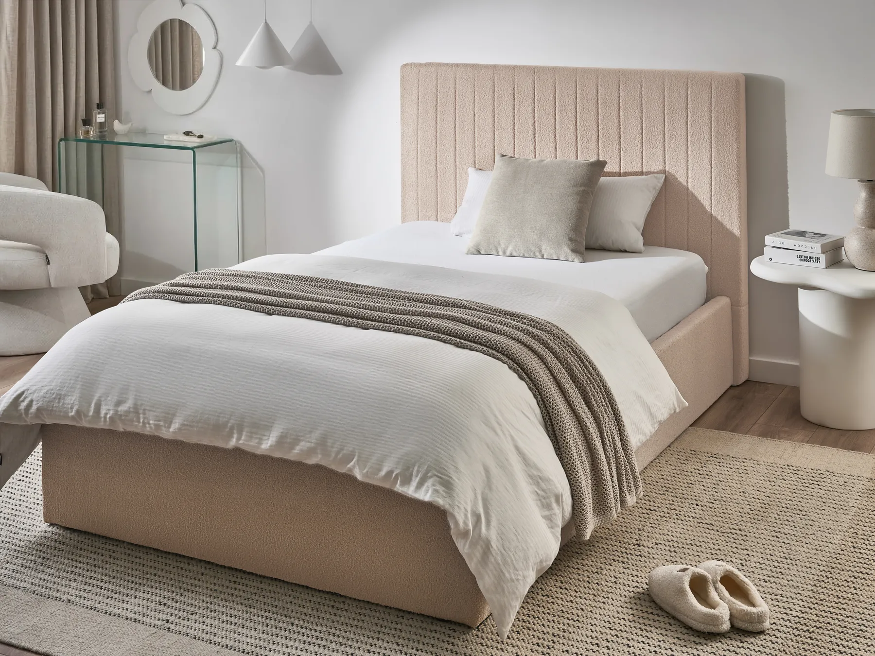 Letto contenitore VION Bouclé Beige 120 x 200 cm_1062901