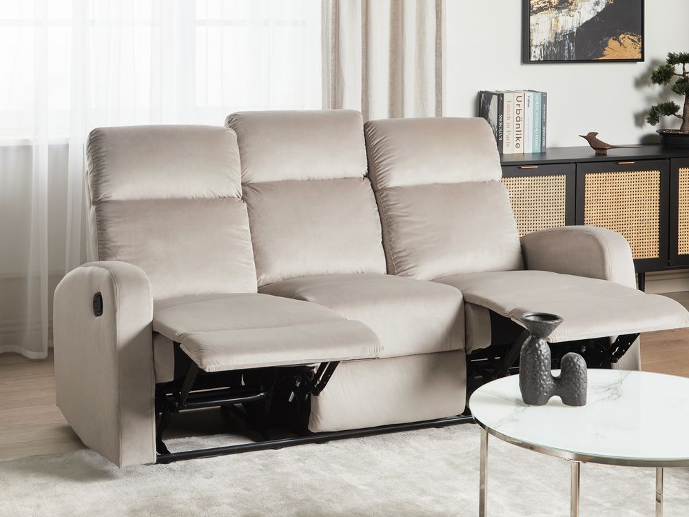 3 Seater Velvet Manual Recliner Sofa Beige VERDAL Beliani.pl