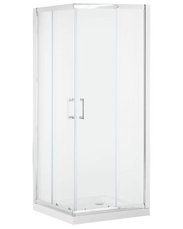 Strieborný sprchový kút z tvrdeného skla 90 x 90 x 185 cm TELA