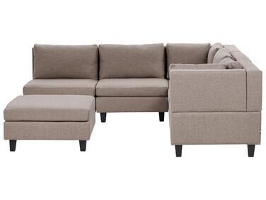 5 Seater Left Hand Modular Fabric Corner Sofa with Ottoman Brown UNSTAD