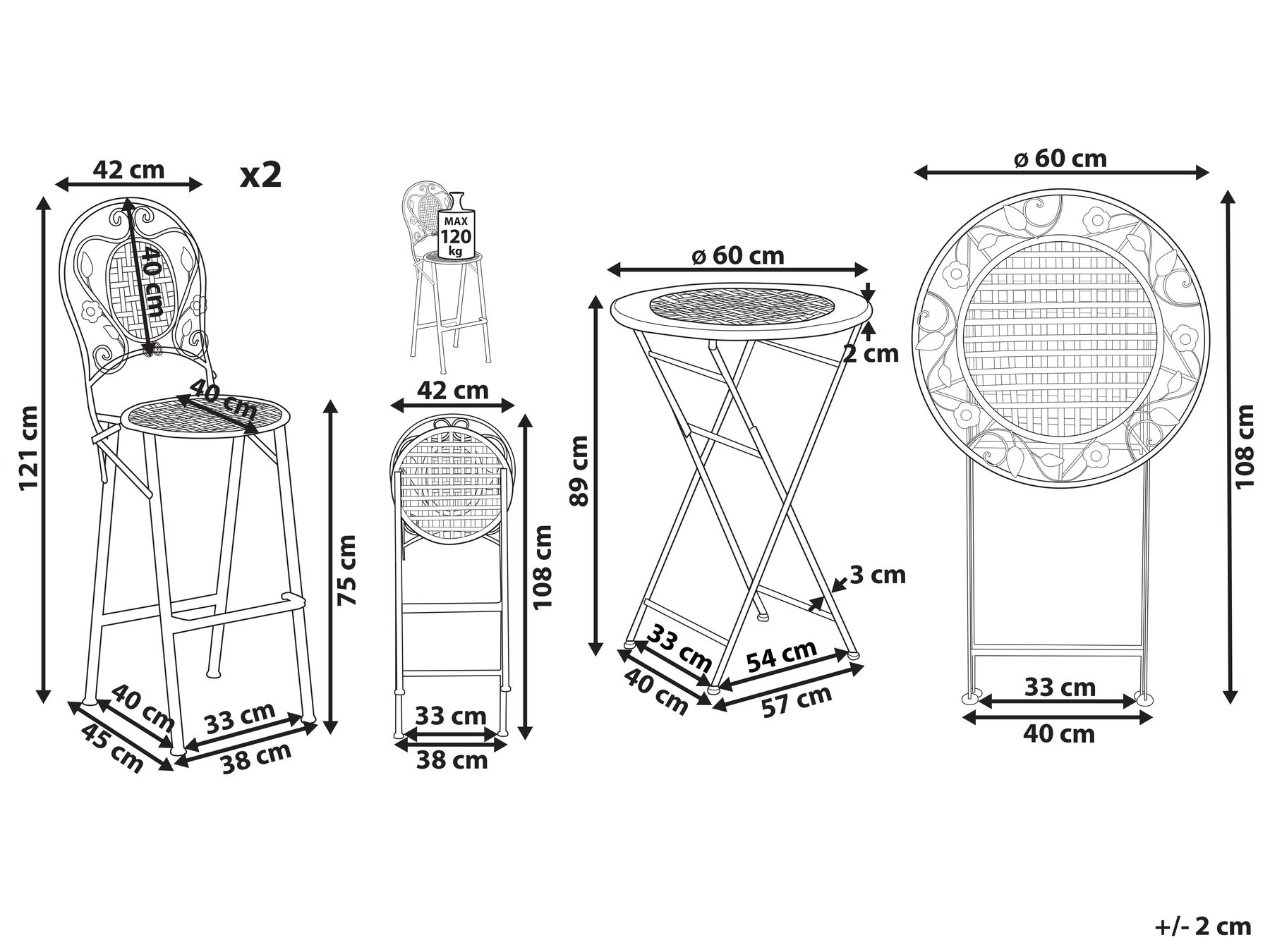 Садовый барный набор металлический зеленый BIVIO_966512