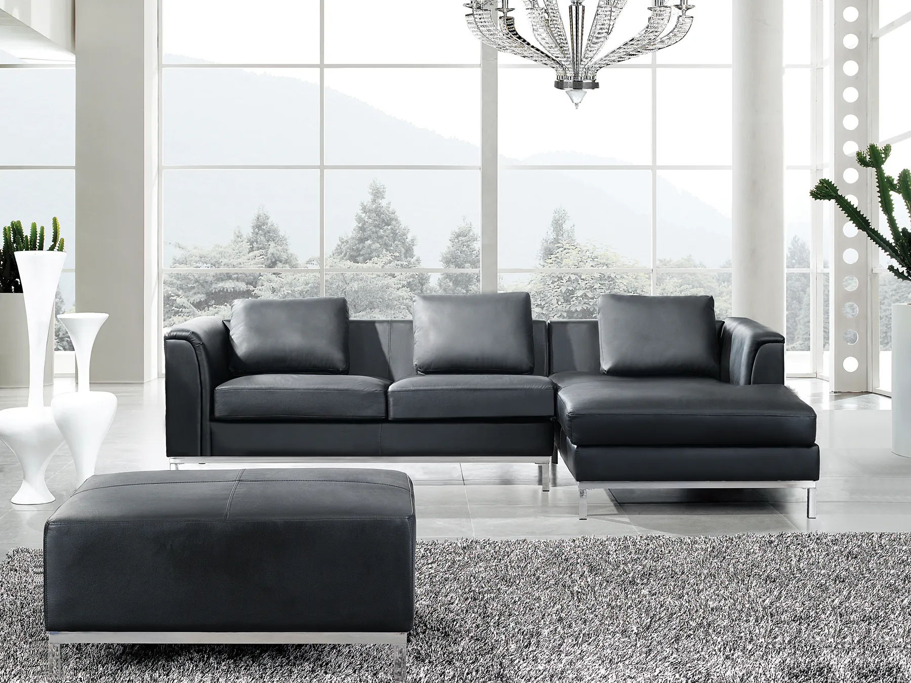 Corner Sofa 4 Seater OSLO with Ottoman Leather Black Left Hand_103669