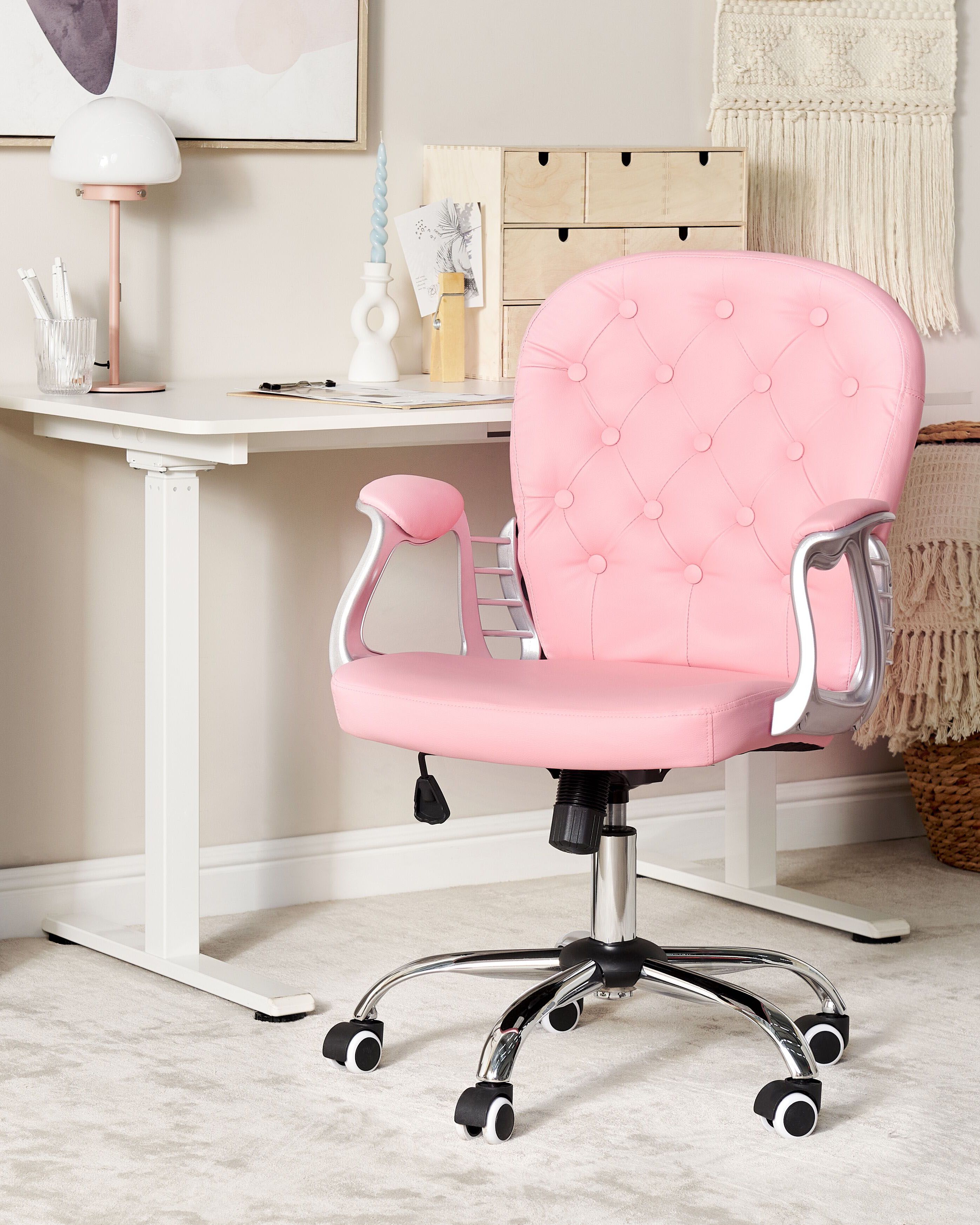 Swivel Faux Leather Office Chair Pink PRINCESS | Beliani.co.uk