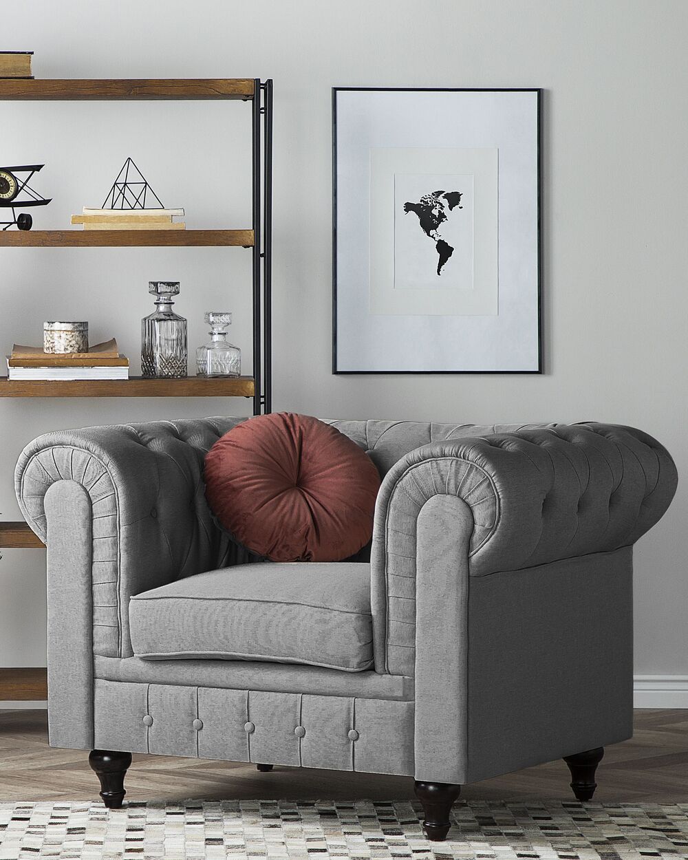 Armchair CHESTERFIELD Fabric Light Grey Beliani.cz