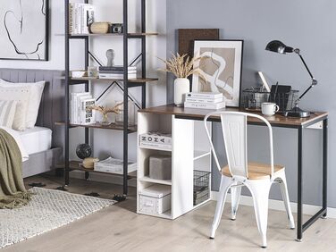 Home Office Desk with Shelves 120 x 60 cm Dark Wood and White DESE