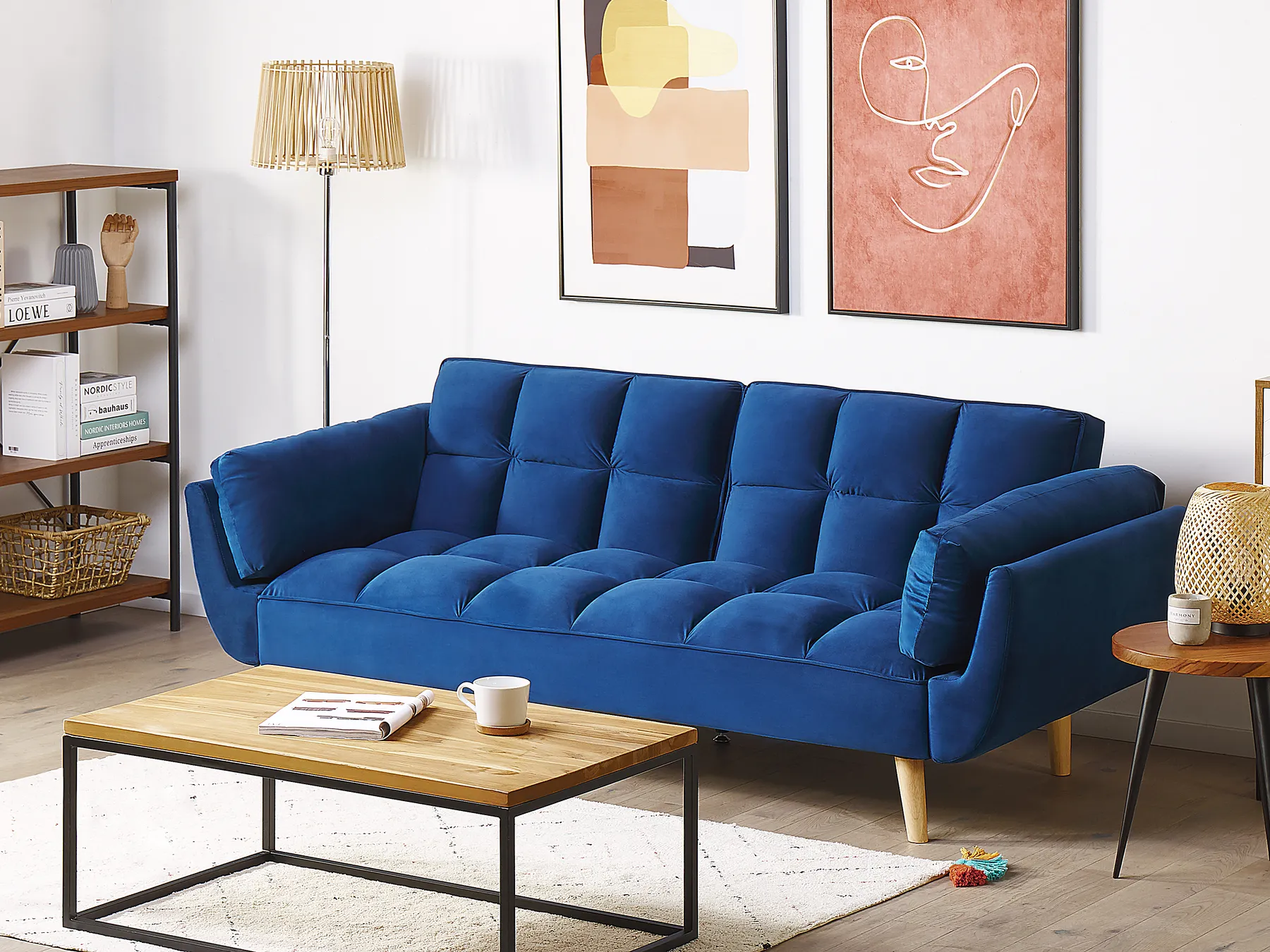Sofa Bed 3 Seater ASBY Velvet Navy Blue_788072