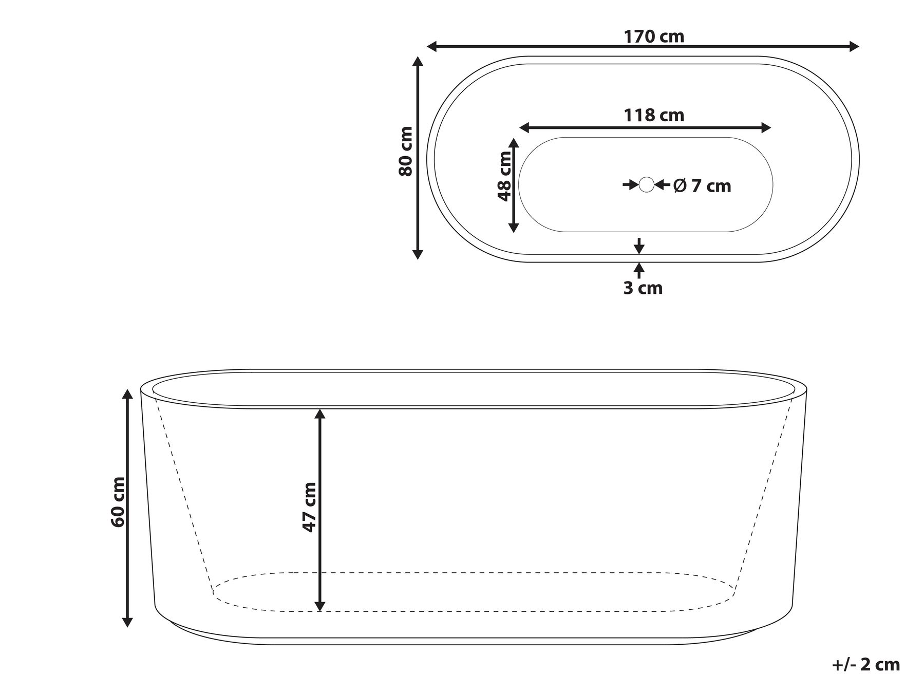 Freestanding Bathtub SERENA 1700 x 800 mm White_1014052