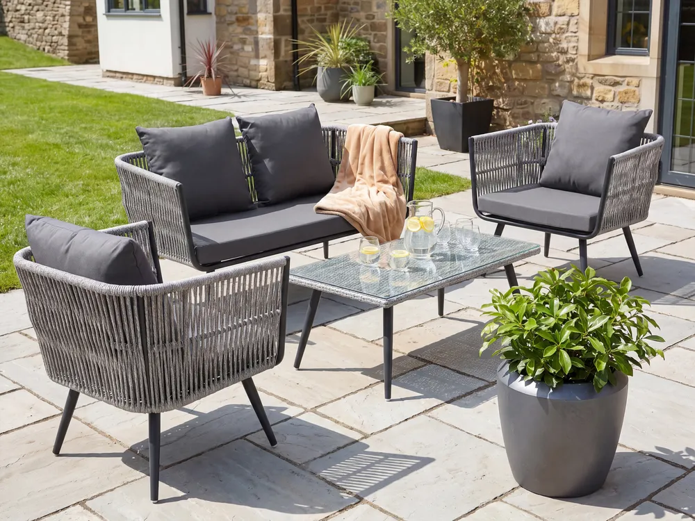 Garden Lounge Set with Table 4 Seater RAGUSA PE Rattan Grey_1149616