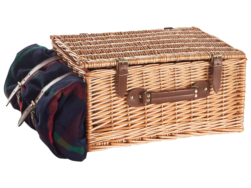 Cestino Da Picnic In Vimini Intrecciato A Mano Con 2 Coperchi | Rivestimento Blu E Bianco Rimovibile E Lavabile | 40x25x38 Cm | Prodotto Naturale - 6