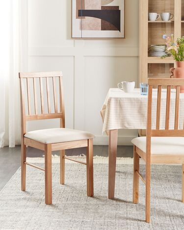  Set of 2 Wooden Dining Chairs Light Wood and Light Beige ORONO 