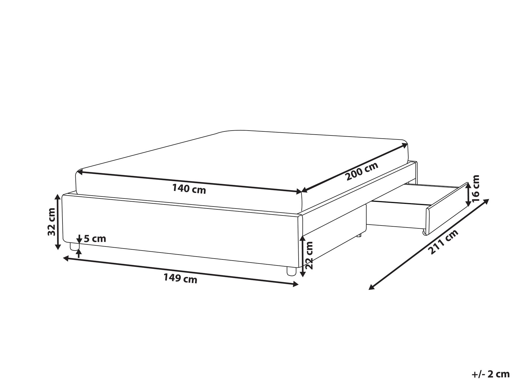 Bed met opbergruimte zonder hoofdbord PRADES Stof Lichtgrijs 140 x 200 cm_996100