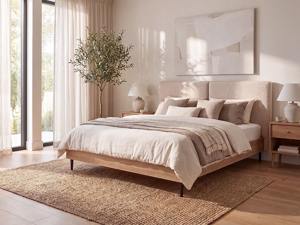 Bett mit Lattenrost Bouclé LIMANTON 160 x 200 cm Beige