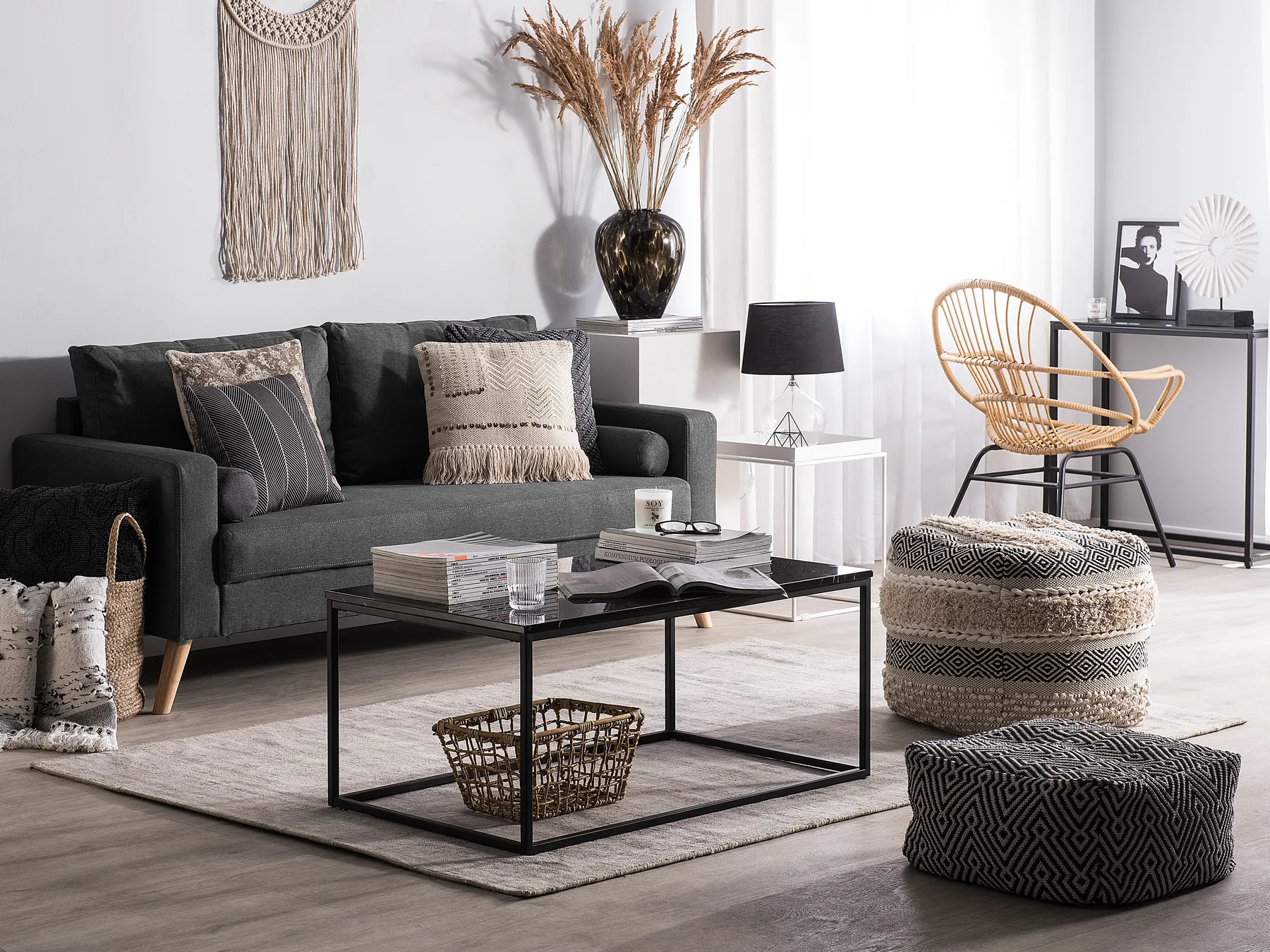 Sofa 2 Seater KALMAR Fabric Dark Grey_755639