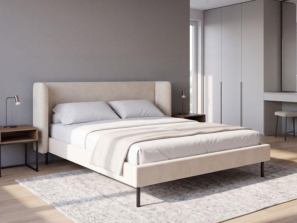 Postel Umělý samet ARETTE 160 x 200 cm Světle béžová