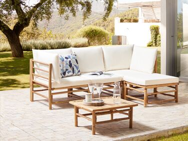 4 Seater Bamboo Garden Corner Sofa Set Off-White CERRETO