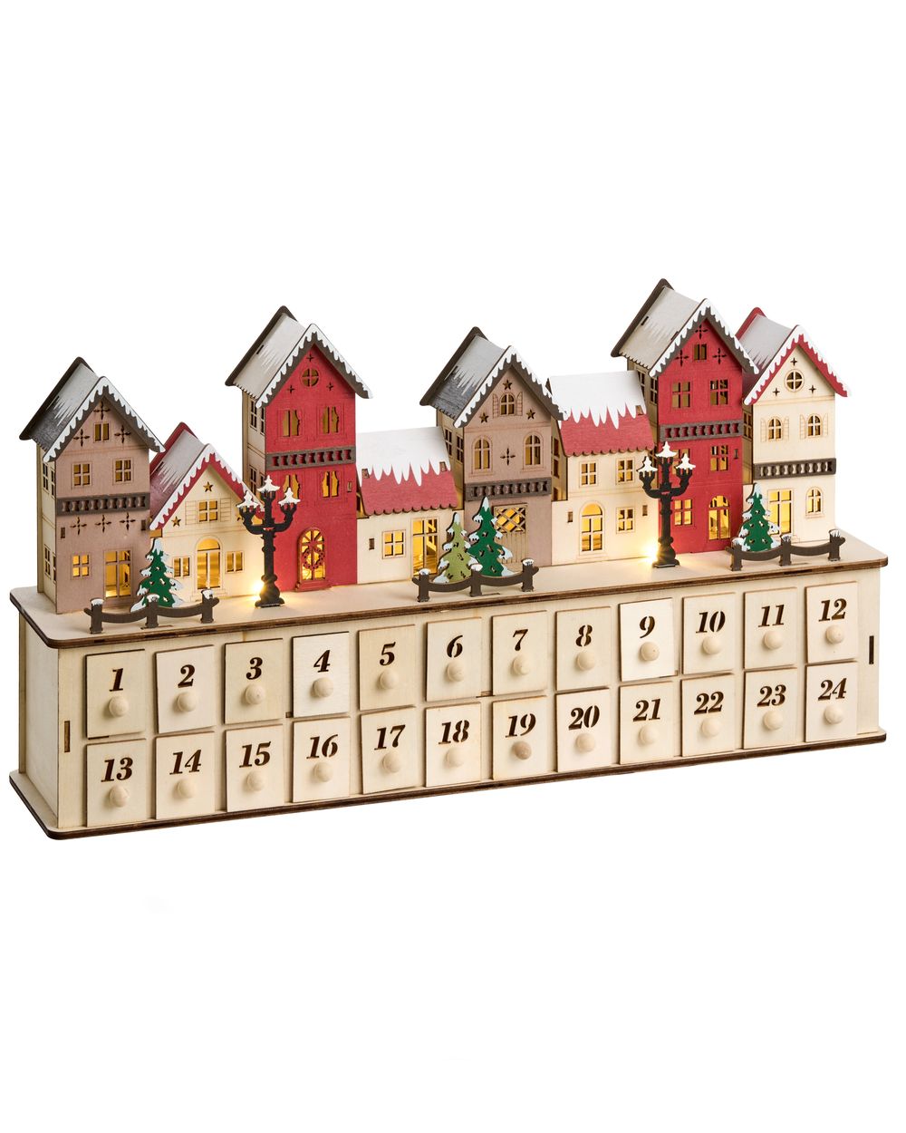 Decoración de Navidad LED VISTERFLO 24 cm Calendario de Adviento Marrón claro