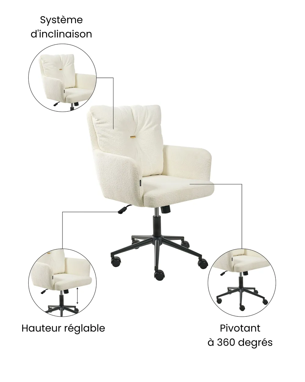 Chaise de bureau ALPINE Bouclé Blanc cassé_1071085