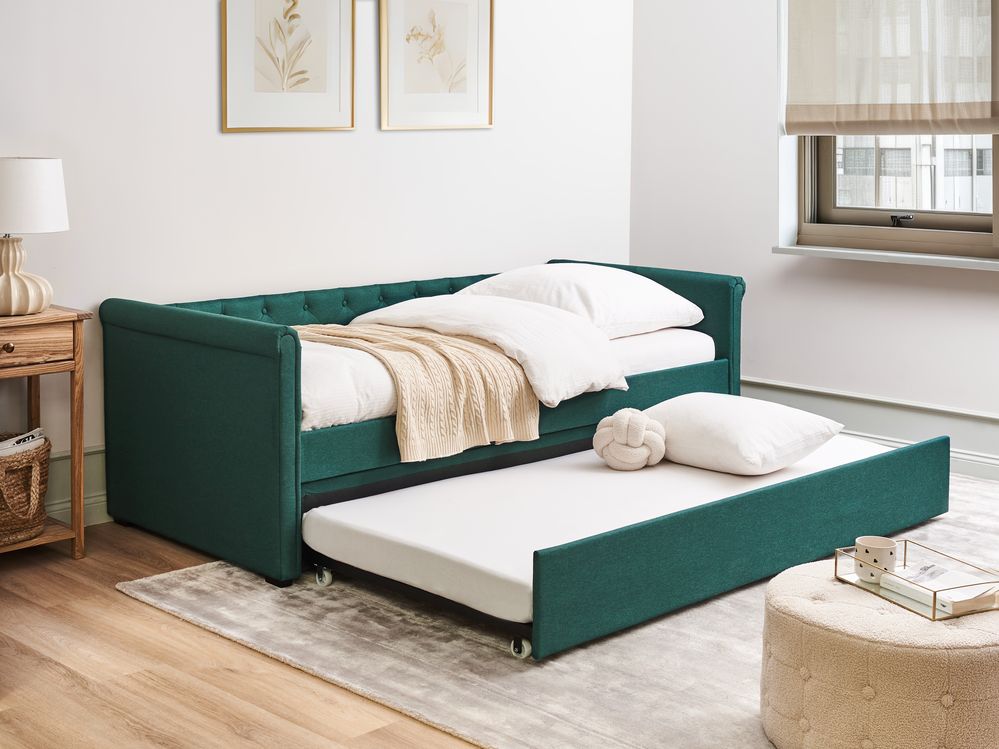 Lit gigogne Tissu LIBOURNE 90 x 200 cm Vert foncé