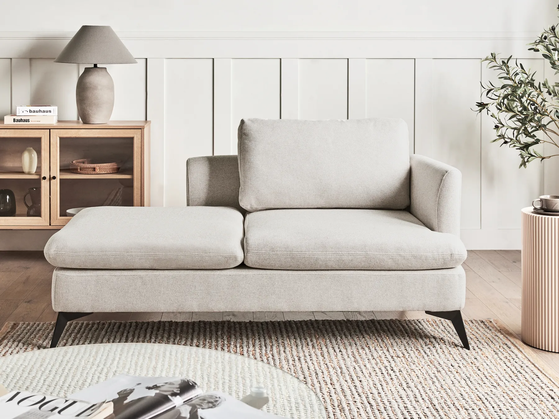 Right-Hand Chaise Longue SIEVOZ Fabric Light Beige_978585