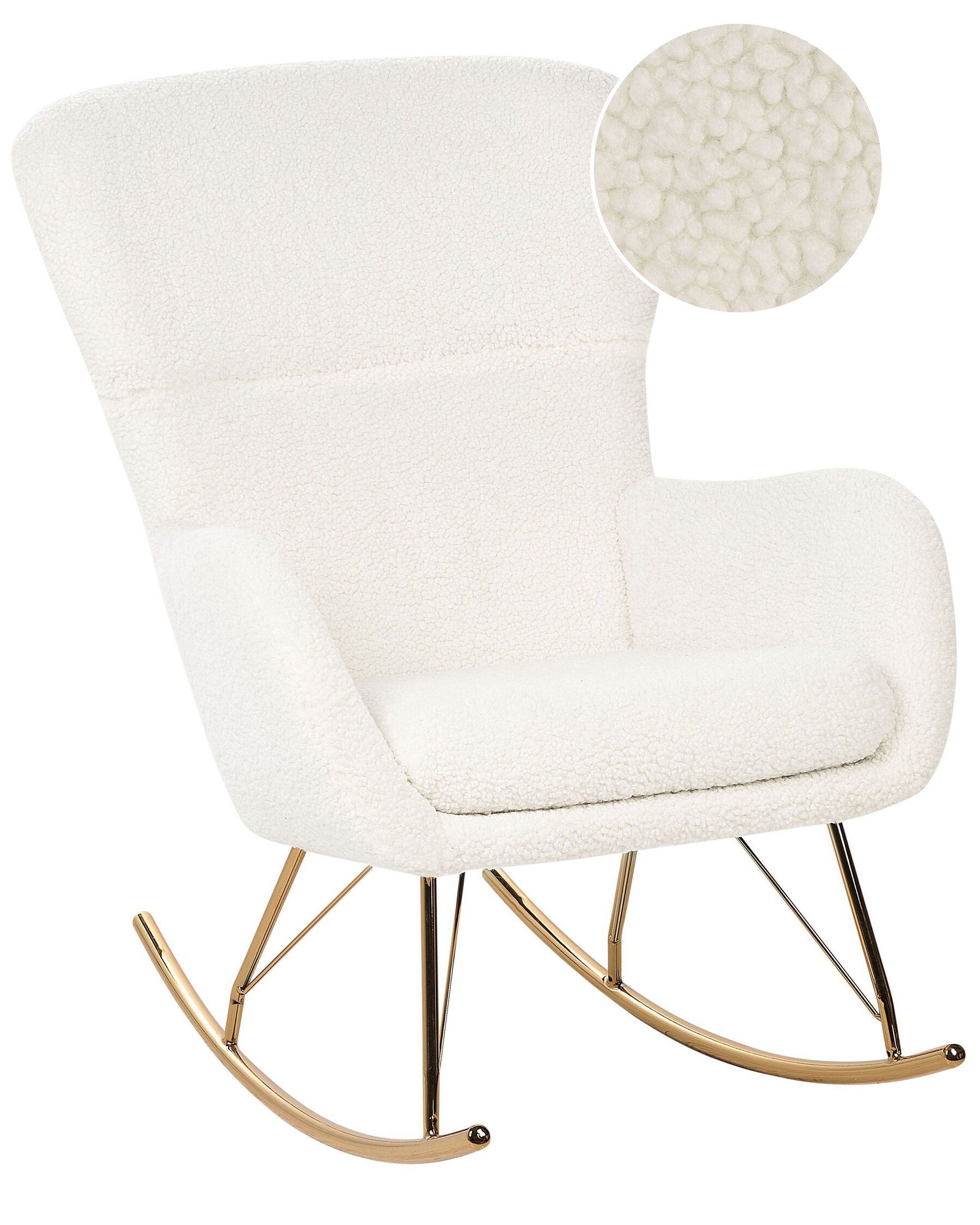 Cadeira de baloiço em tecido bouclé branco e dourado ANASET_855439