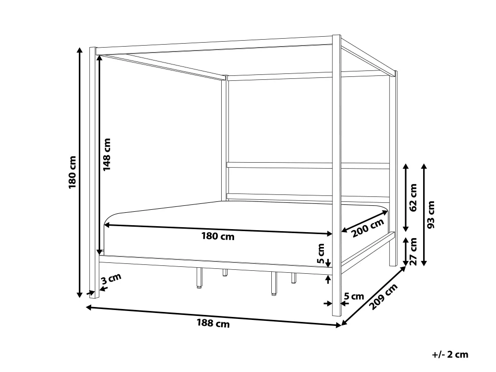 Four Poster Bed Metal LESTARDS 180 x 200 cm (EU Super King) Light Beige_1165335