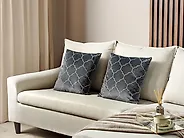 Lot de 2 coussins décoratifs ALYSSUM 45 x 45 cm Velours Gris Motif de treillis_1182658