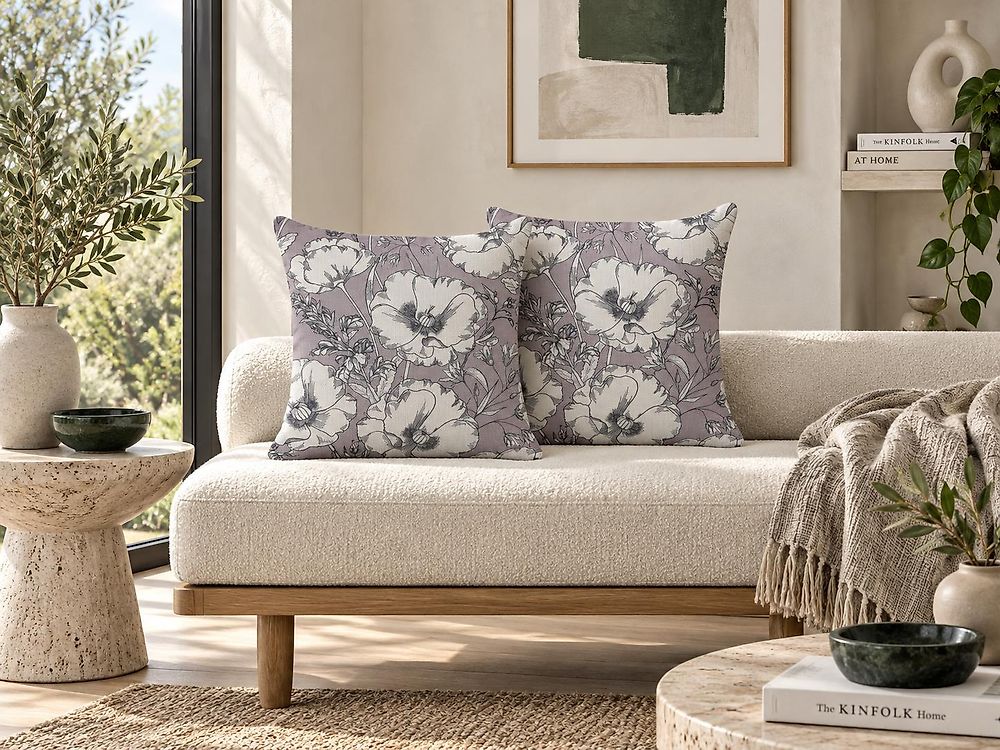 Set of 2 Decorative Cushions SOPHORA 45 x 45 cm Grey Floral Pattern