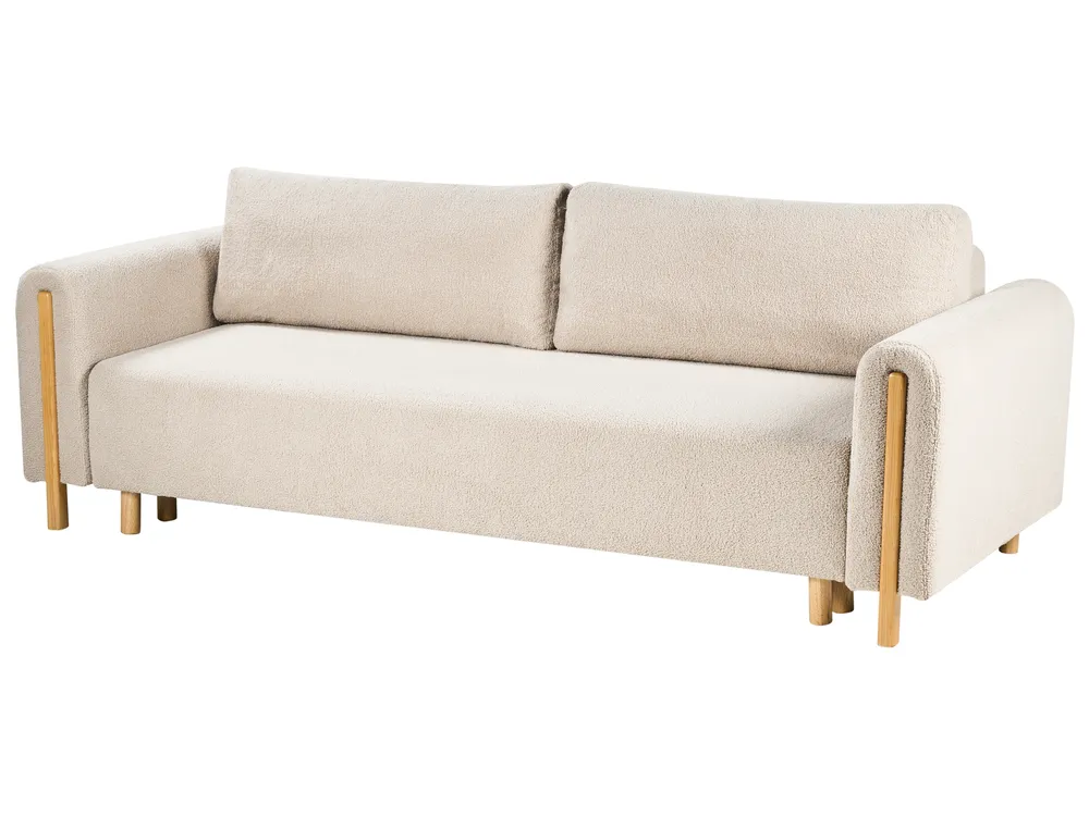 Sofa Bed 3 Seater KVAM with Storage Boucle Light Beige_1021830