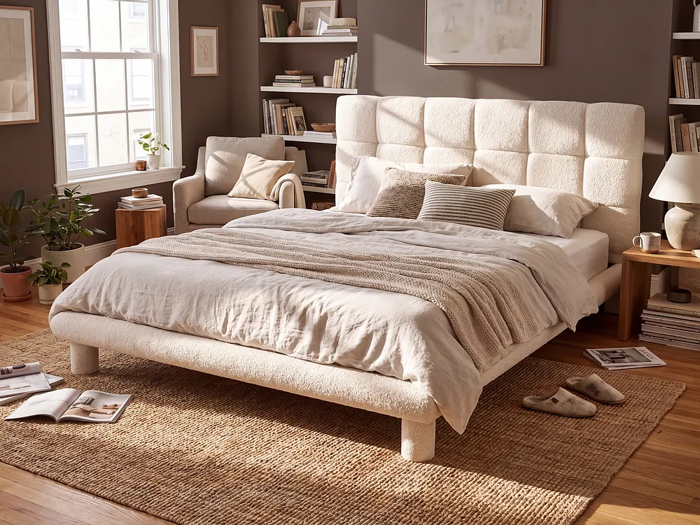 Bed Boucle CRESSAT 160 x 200 cm (EU King Size) Off-White_1150974
