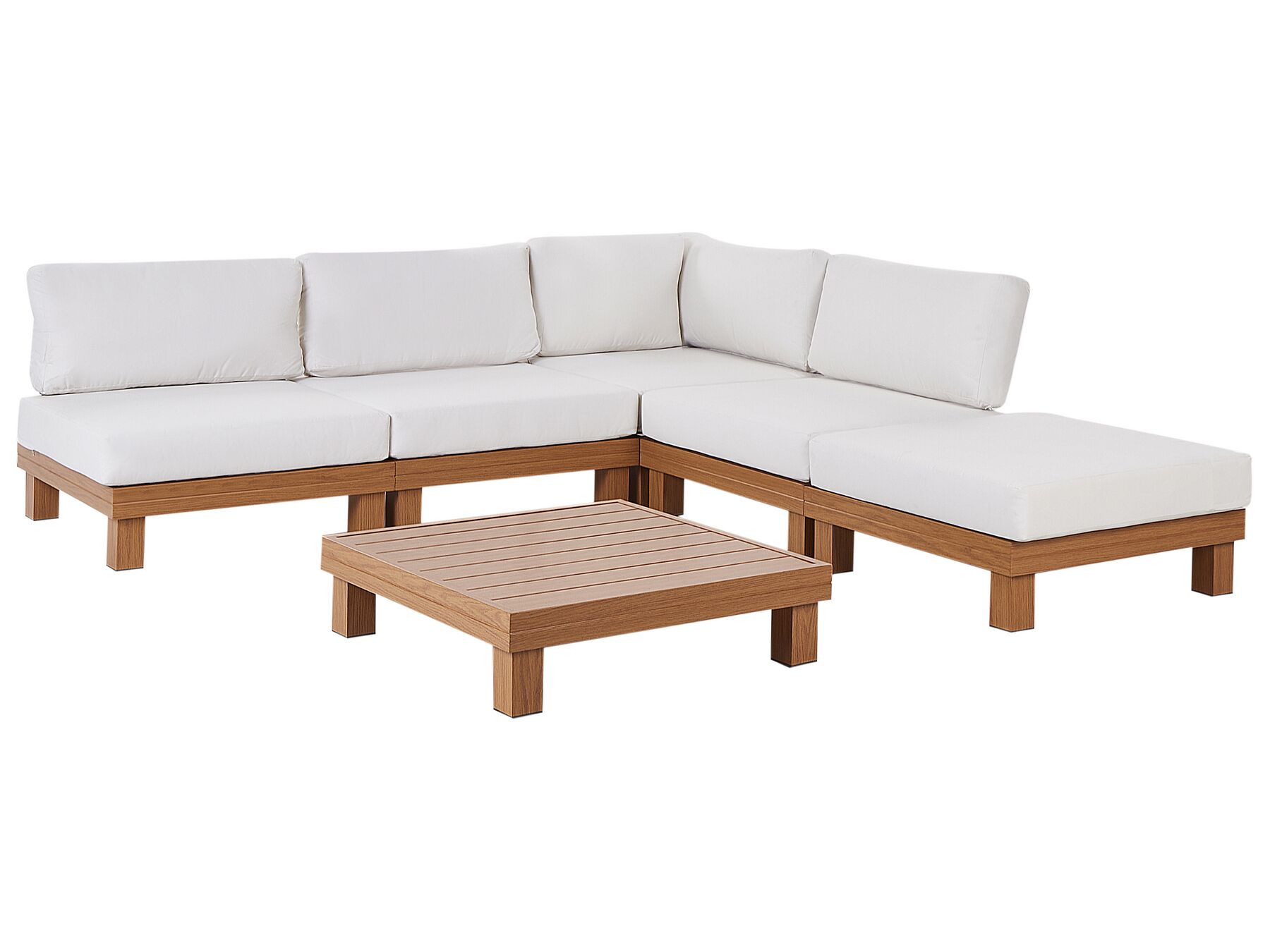 Lounge Set Aluminium heller Holzfarbton 5-Sitzer modular Auflagen weiss SANZA_932416