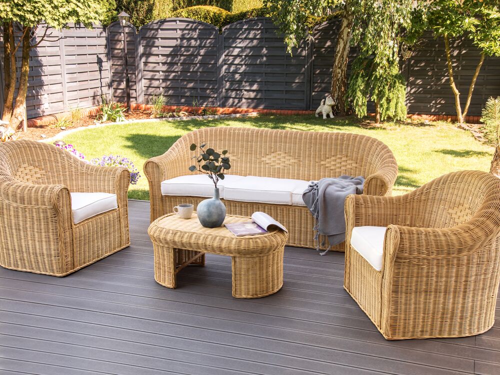 Cane Garden Sofa Garden Lounge Set With Table Seater LIVADEIA
