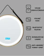 Oglindă LED pentru baie DAROIS 60 cm 60 cm Cu difuzor Bluetooth integrat Auriu_940504