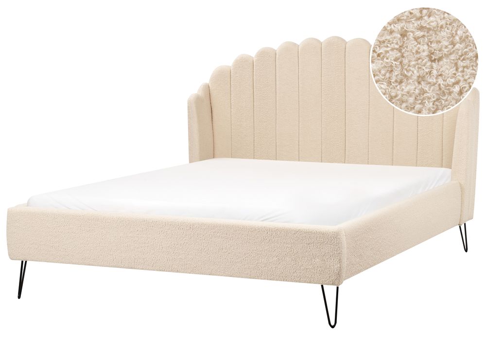 Letto Bouclé AMBILLOU 160 x 200 cm Beige