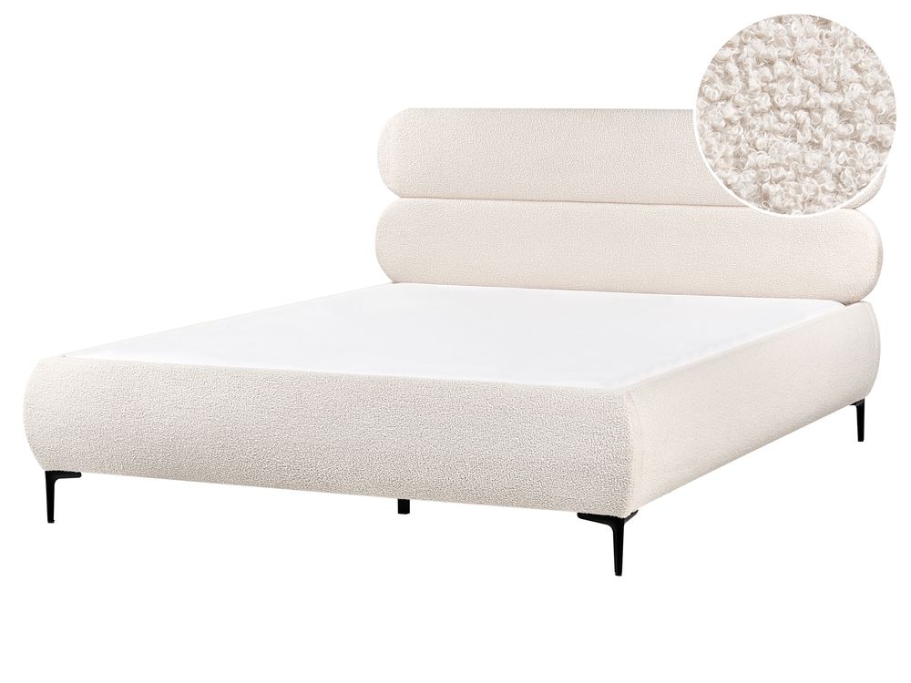 Bed Bouclé LESSAY 160 x 200 cm Gebroken wit