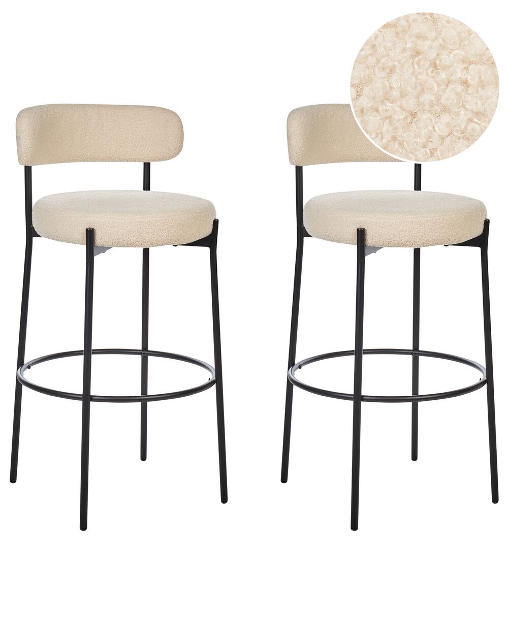 Lot de 2 chaises de bar ALLISON Bouclé Beige clair