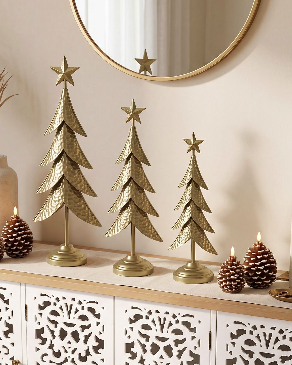 Set of 3 Figurines NAGU 43/48/53 cm Christmas Tree Gold