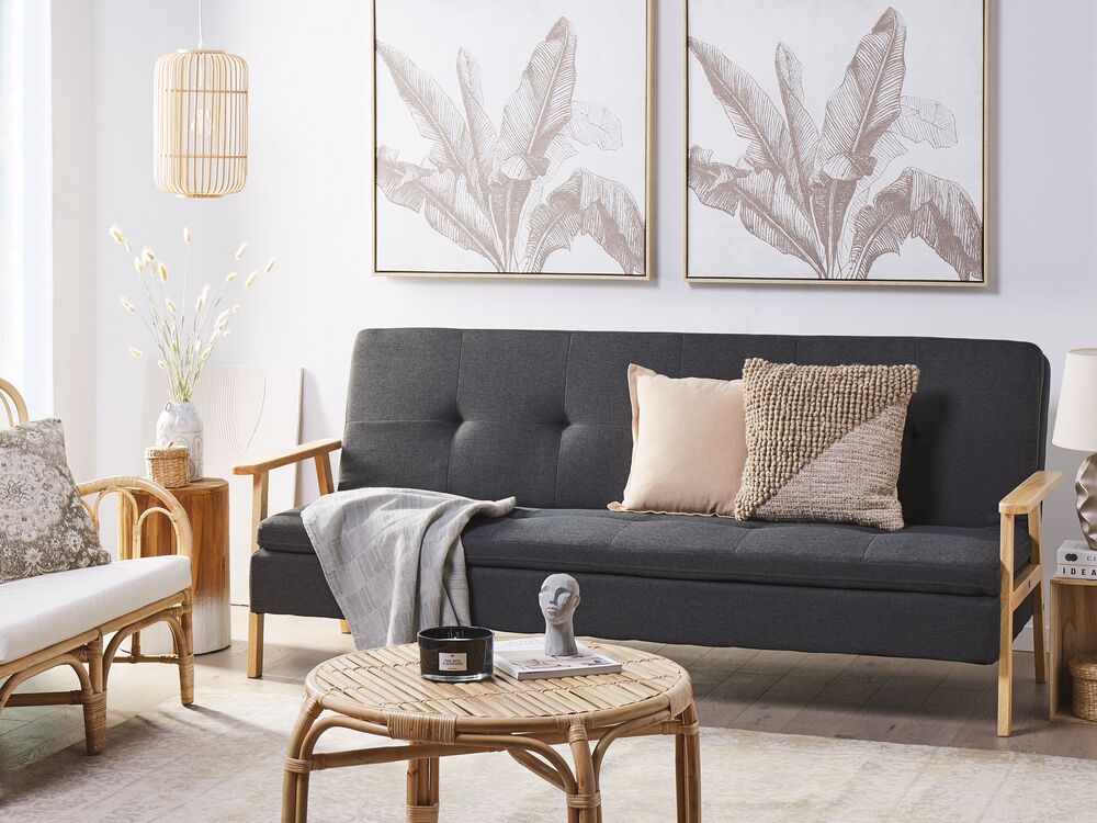 Sofa Bed 3 Seater TJORN Fabric Dark Grey