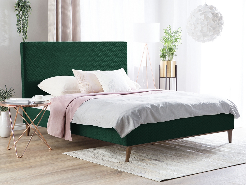 Bed Velvet BAYONNE 140 x 200 cm EU Double Dark Green Beliani