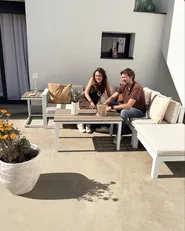 Narożnik ogrodowy ze stolikiem dla 5 osób MESSINA Beżowy/ zielony Lewostronny_1072261