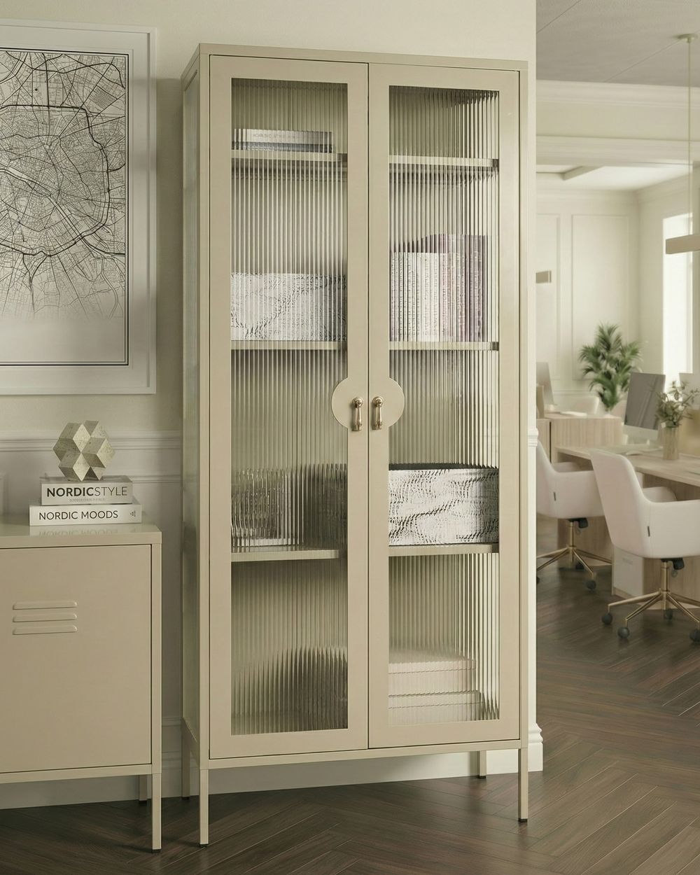 Glass Display Cabinet GLEORA Metal Light Beige