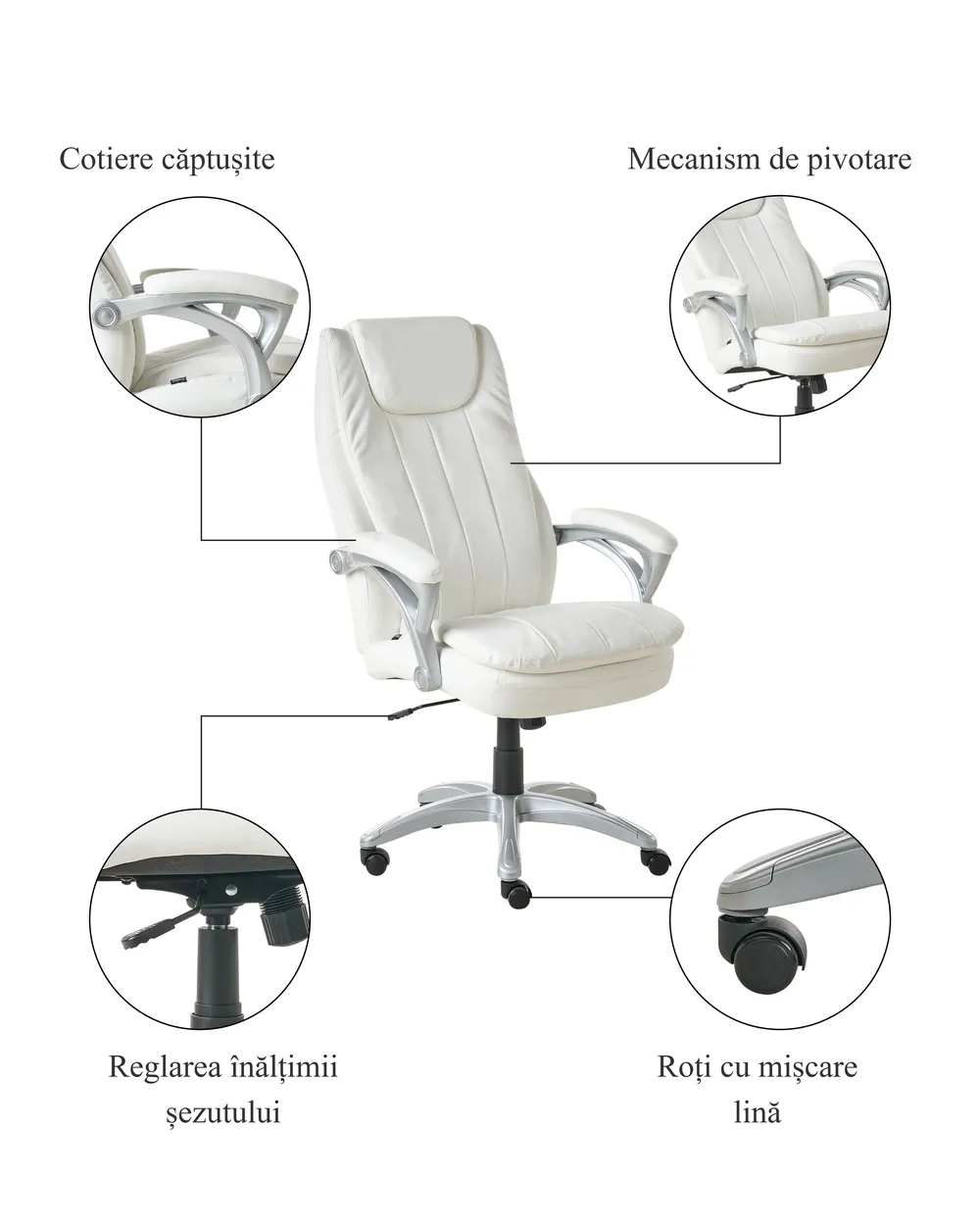 Scaun executiv CHIEF Piele ecologică Alb-murdar_995312
