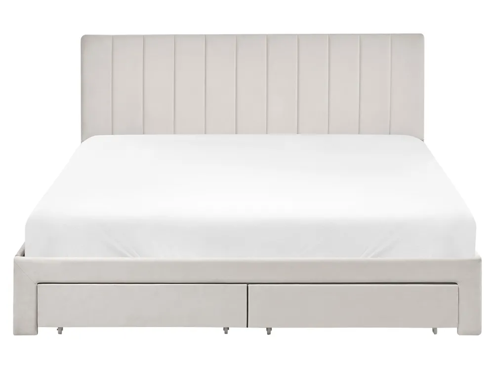 Bed with Storage Drawers LONZAC Velvet Off-White 160 x 200 cm (EU King Size)_1014783