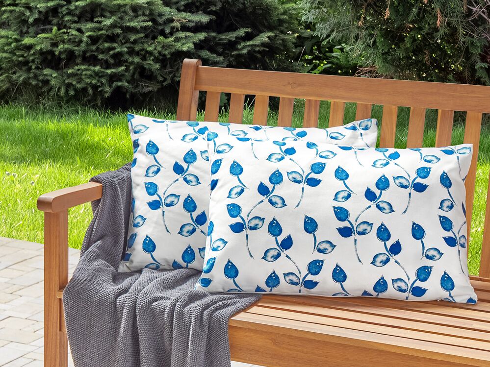 Conjunto de 2 almofadas de exterior TORBORA Padrão de plantas 40 x 60 cm Branco Azul