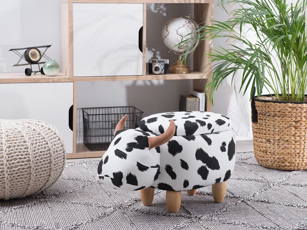 Fabric Storage Animal Stool Black and White COW Beliani