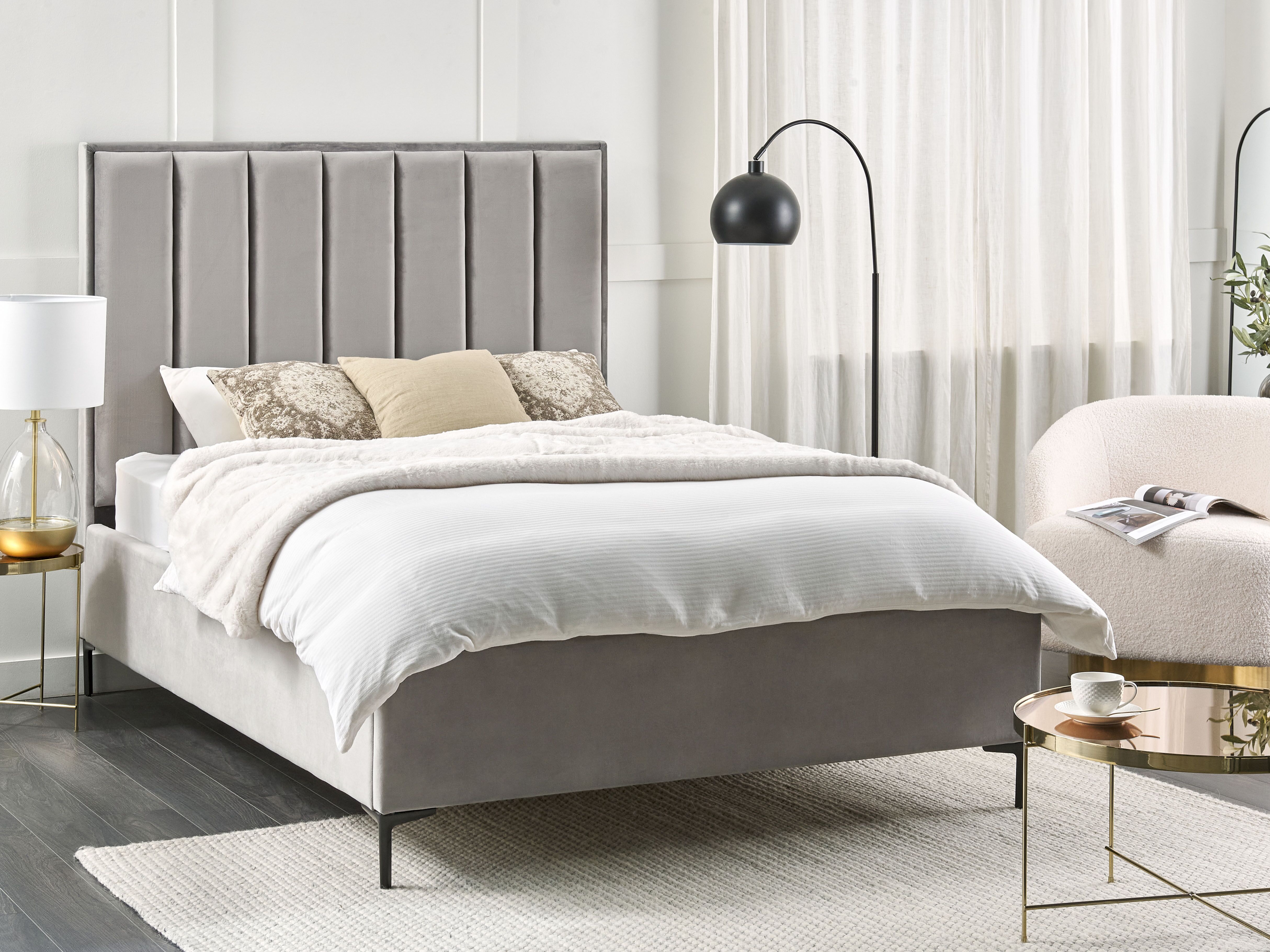 Schlafzimmer Set SEZANNE Samtstoff Hellgrau 140 x 200 cm_887553